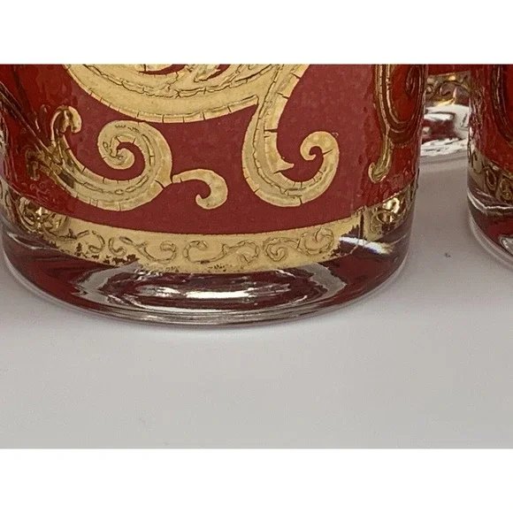 Culver ltd MCM Red 22K Gold Swirl Set of 6 Leaf Scroll Baroque High Ball Glasses - Picture 15 of 16